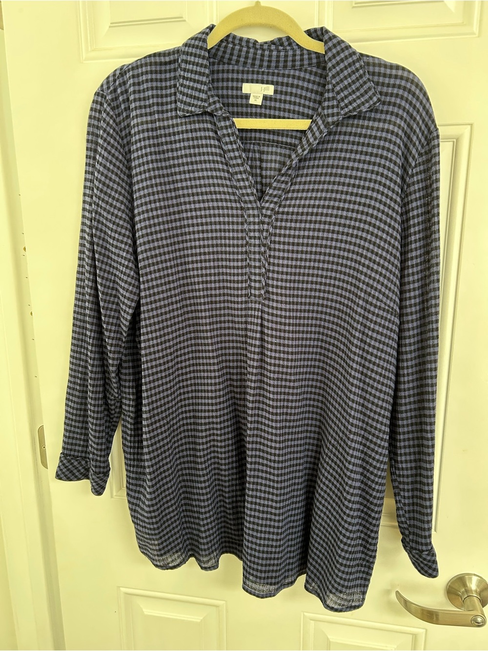 J. Jill Women's Long Sleeve Tunic Blue Checker Size XL